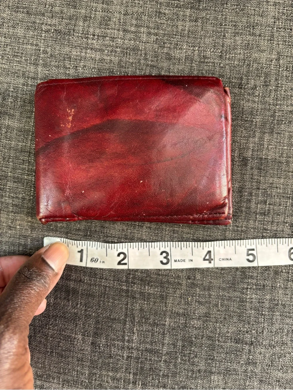 Vintage Men's Cowhide Leather Bifold Wallet - Red